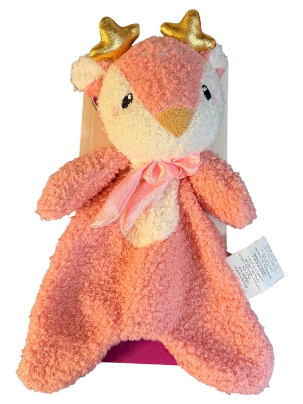 Parents Choice Pink Baby Reindeer Sherpa Lovey Crinkle Security Blanket 11" NEW